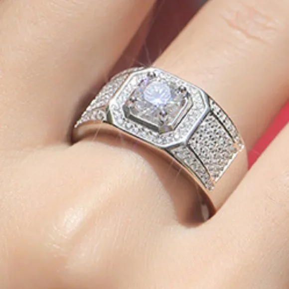 Certified 1ct. t.w. Moissanite Diamond Iced Out Mens Engagement Ring NEW - Picture 3 of 8